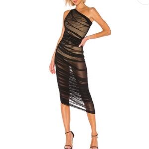 Norma Kamali Black Sheer One-Shoulder Dress